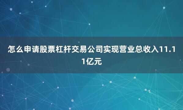 怎么申请股票杠杆交易公司实现营业总收入11.11亿元