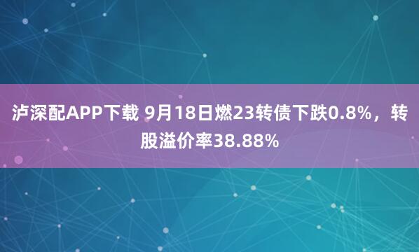 泸深配APP下载 9月18日燃23转债下跌0.8%，转股溢价率38.88%